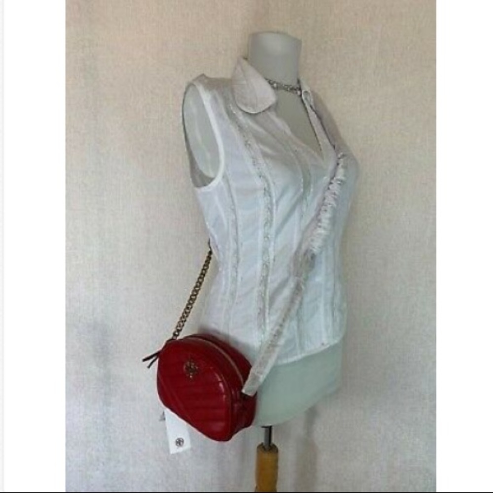 NEW Tory Burch Kira Chevron Red Apple Leather Small Camera Bag/Crossbody Bag - Picture 9 of 12